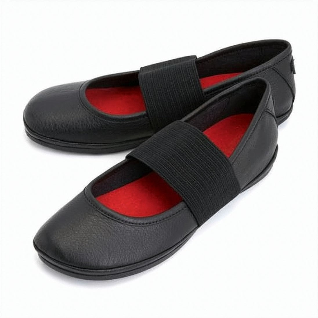 Camper Smooth Leather Round Toe Flats With Signature Elastic Strap