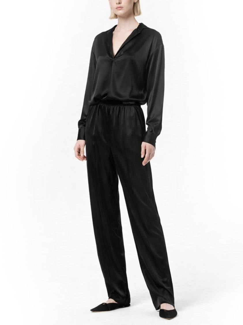 Tom Ford Silk Elastic Waistband Pajama Straight-Leg Pants