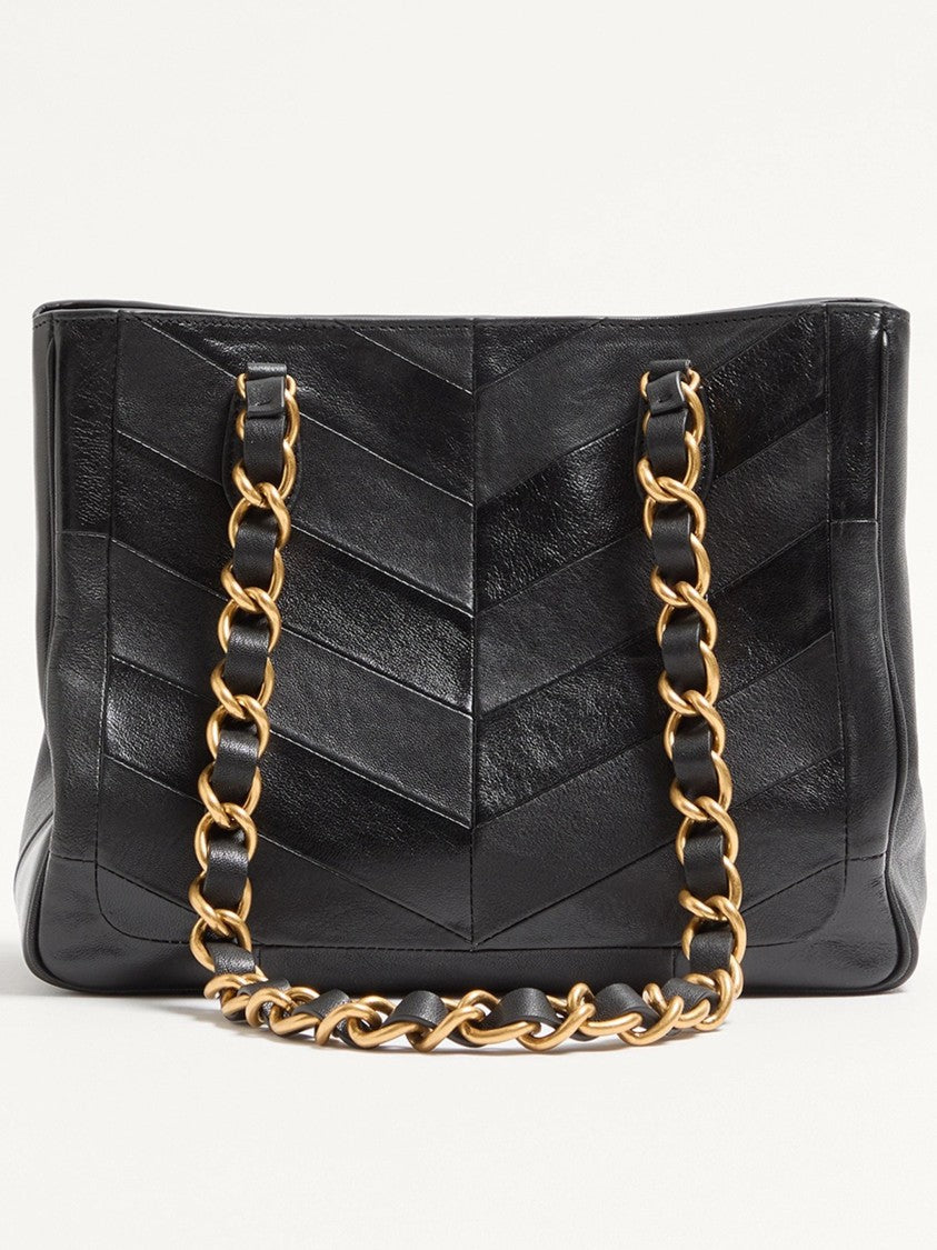 Valentino Black Laseine Chevron Nappa Leather Tote