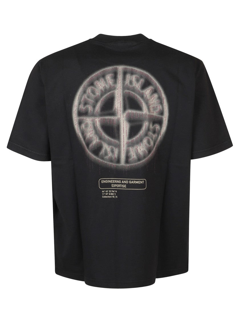 Stone Island Casual Black T-Shirt With Graphic Design And Subtle Logo
