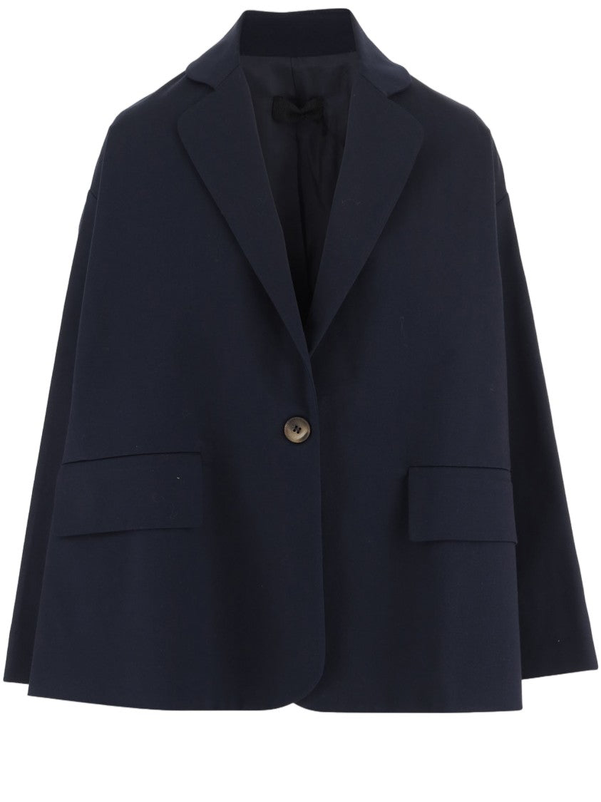 F.It Navy Blue Oversized Stretch Cotton Jacket