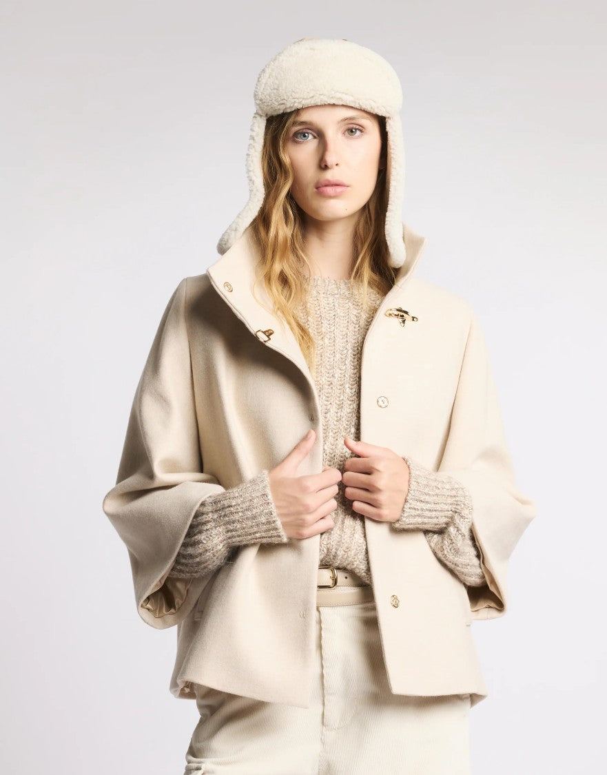 Fay Sophisticated Ivory Wool Cape With Hook Closure