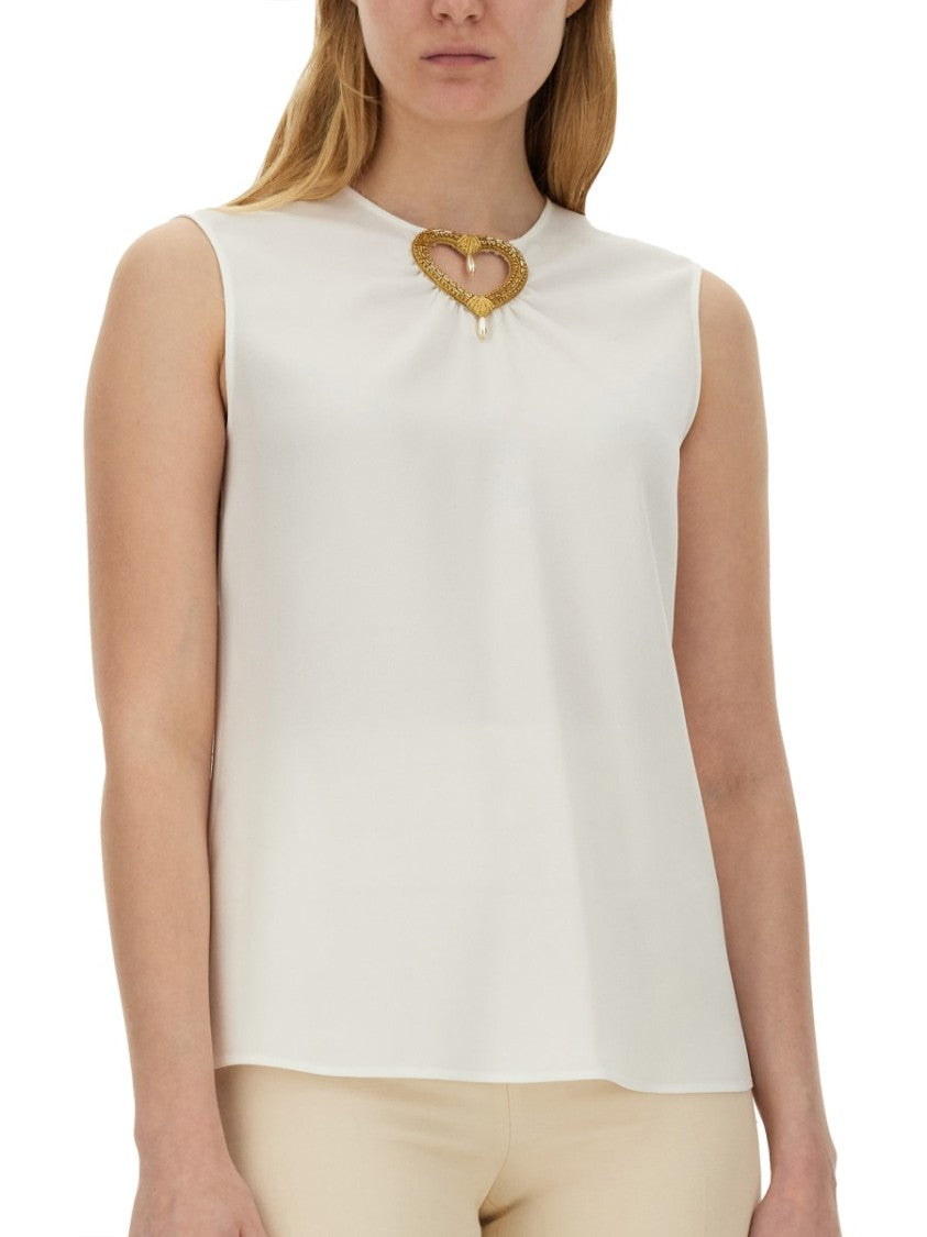 Moschino Blouse With Heart Applique And Subtle Keyhole Detail