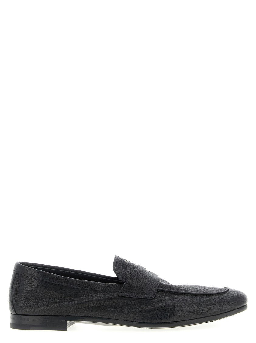 Prada Garnet Leather Loafers With Embossed Logo