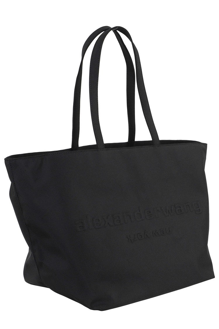 Alexander Wang Black Punch Embossed Logo Nylon Tote Bag