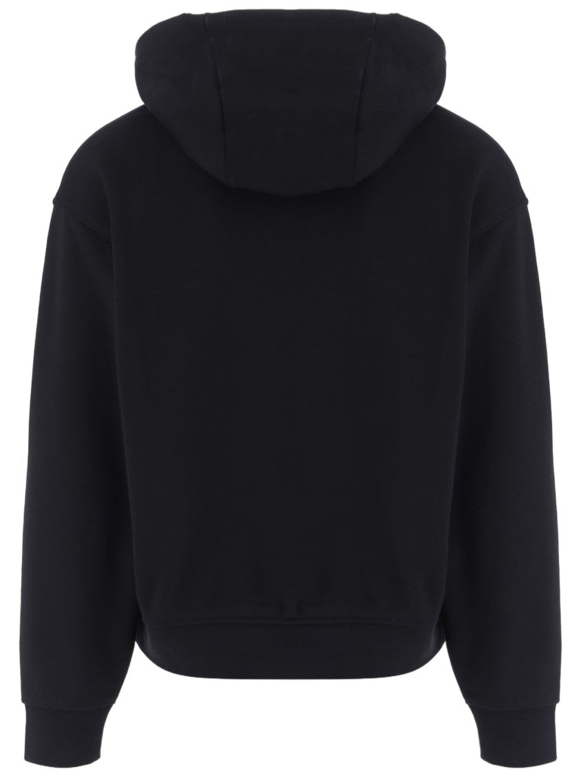 Emporio Armani Black Cotton Hoodie With Contrasting Logo Patch