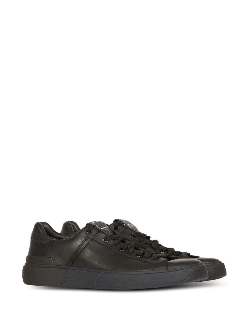 Balmain Black B Court Calfskin Low-Top Sneakers