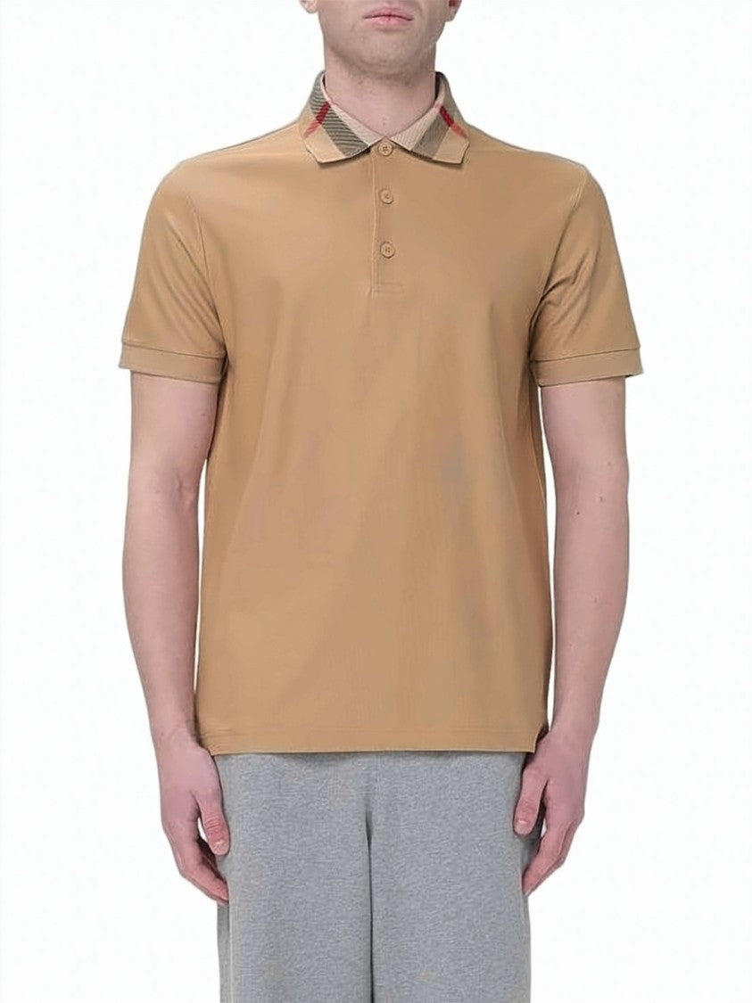 Burberry Short-Sleeved Polo Shirt With Check-Patterned Collar And Side Slits