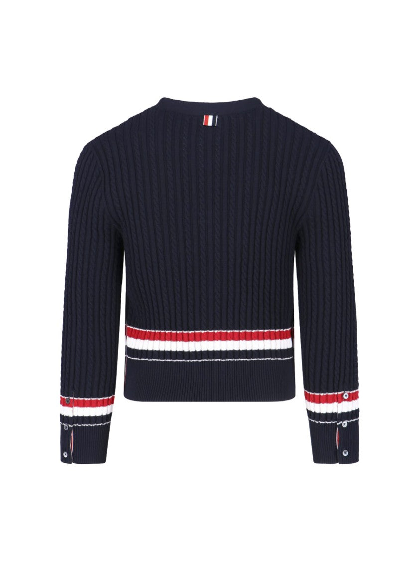 Thom Browne Navy Blue Knitted Cotton V-Neck Cardigan
