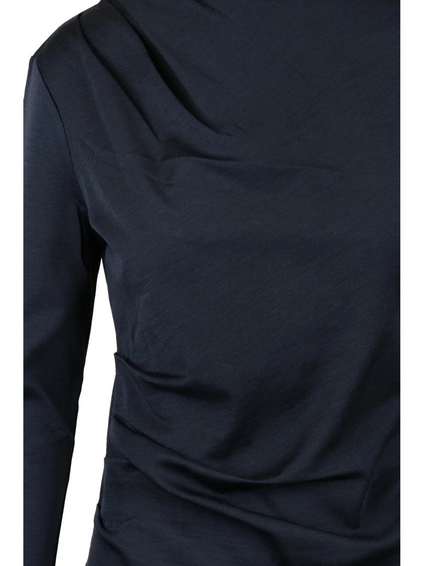 Max Mara Blue Wool High-Neck T-Shirt