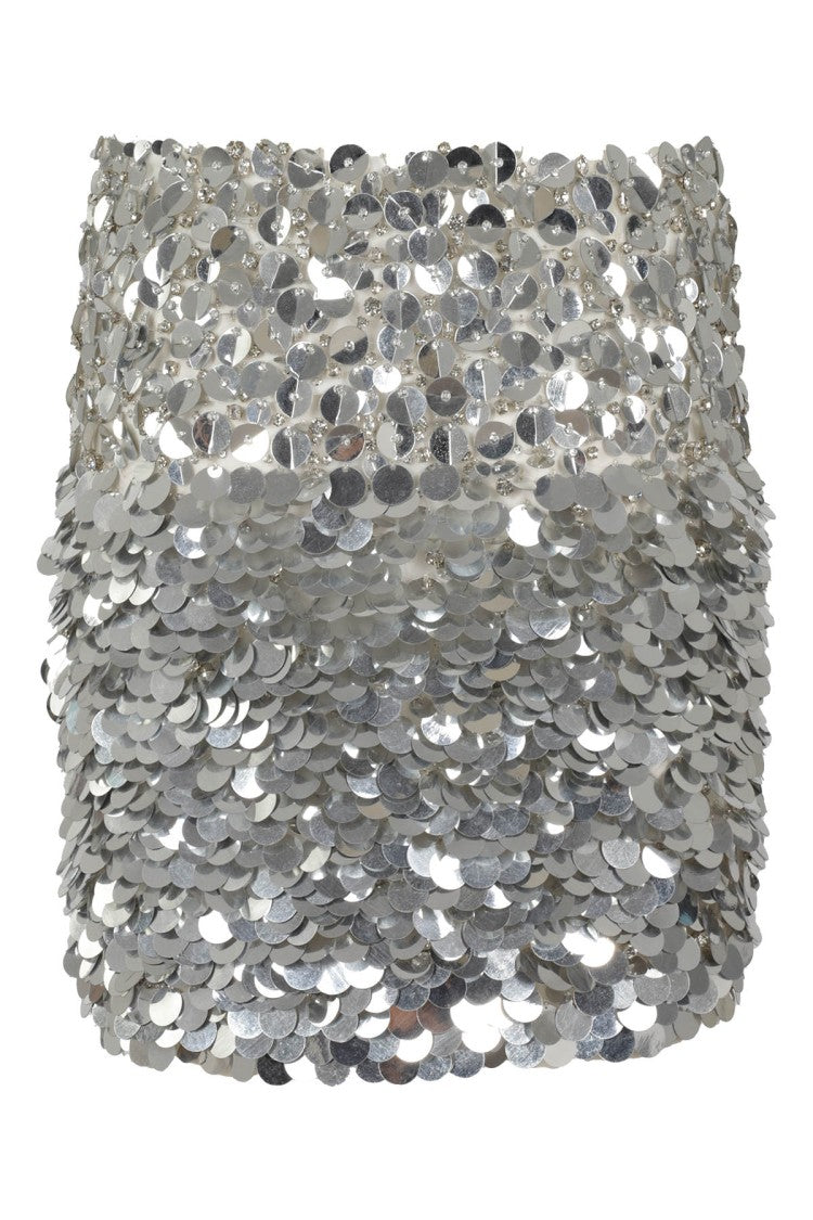 Des Phemmes Layered Silver Sequin Skirt With Soft White Lining