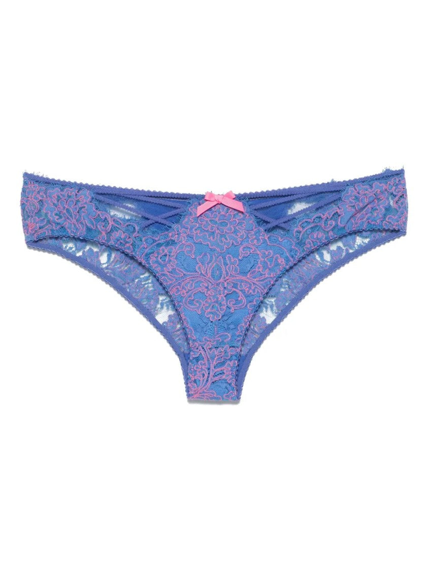 Agent Provocateur Blue Eviee Floral Lace Cotton-Blend Panties