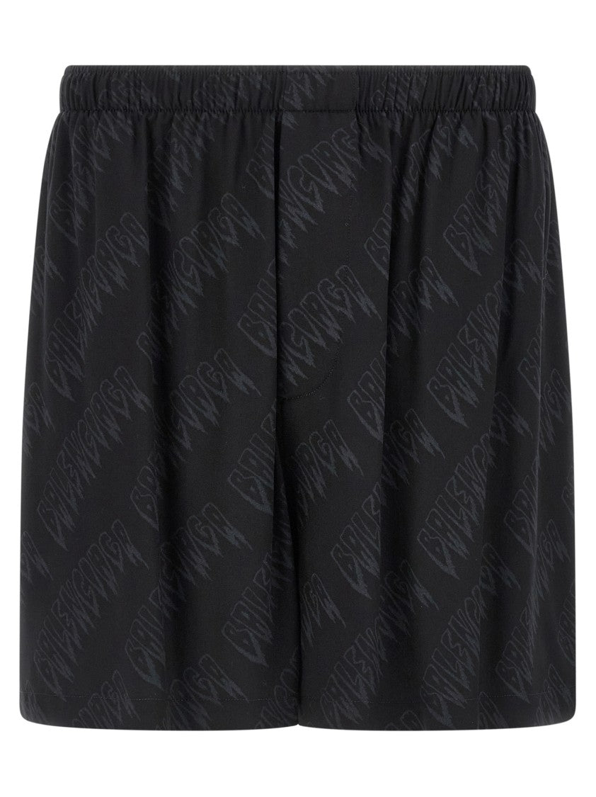 Balenciaga Fluid Viscose Shorts With All-Over Logo Print