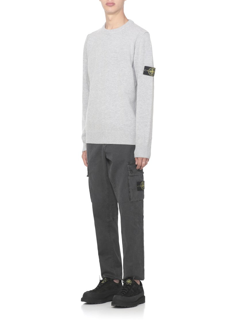 Stone Island All-Over Ribbed Grey Wool Sweater