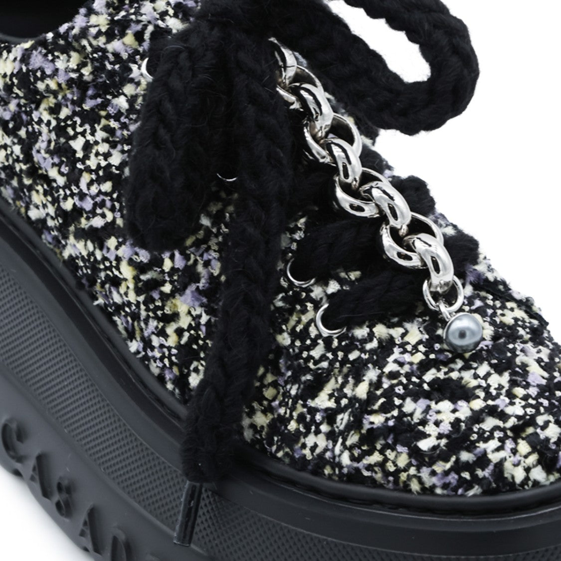 Casadei Black Silver Platform Rubber Sole Sneakers