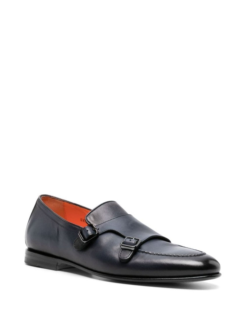Santoni Navy Blue Leather Shoe