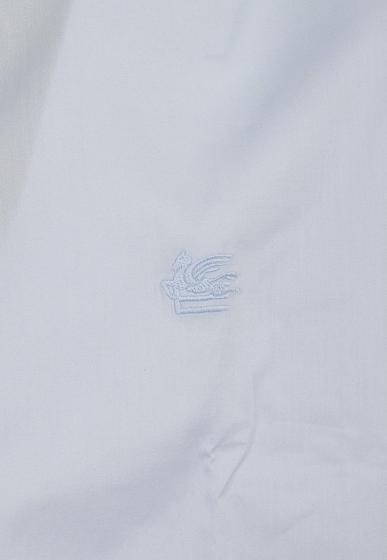 Etro Pegasus-Embroidered Blue Cotton Poplin Shirt