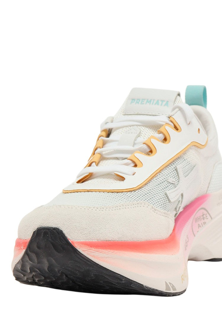 Premiata White Gradient Sole Nylon-Leather Running Sneakers