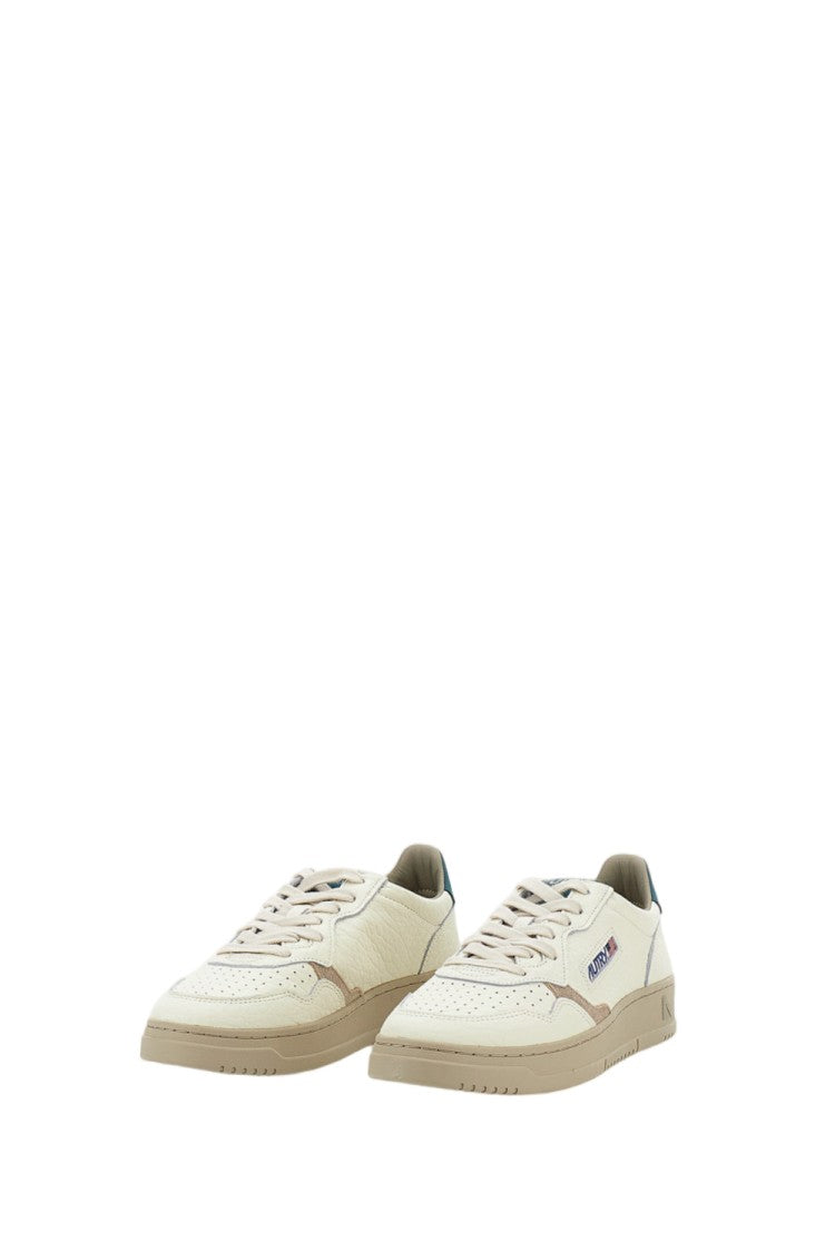 Autry White Green Medalist Low Leather Nubuck Sneakers
