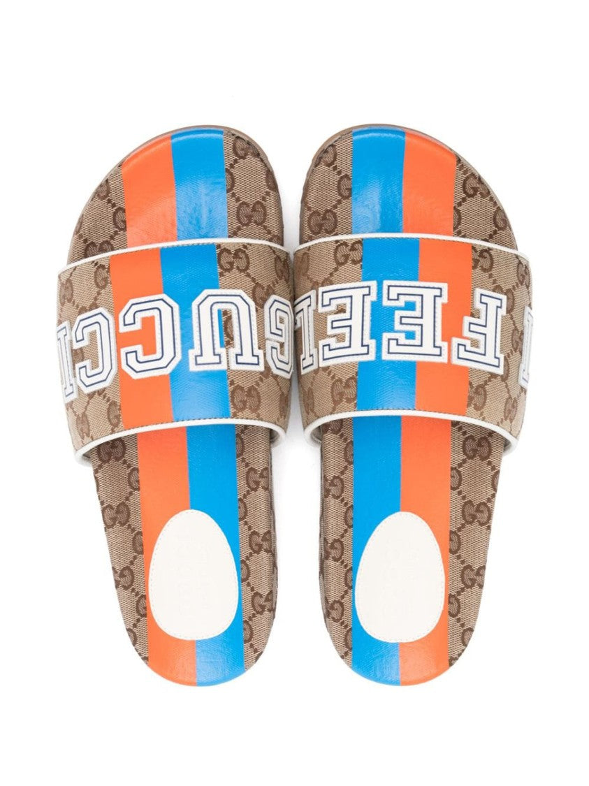 Gucci Signature Monogram Sandals With Bold Stripe Accents