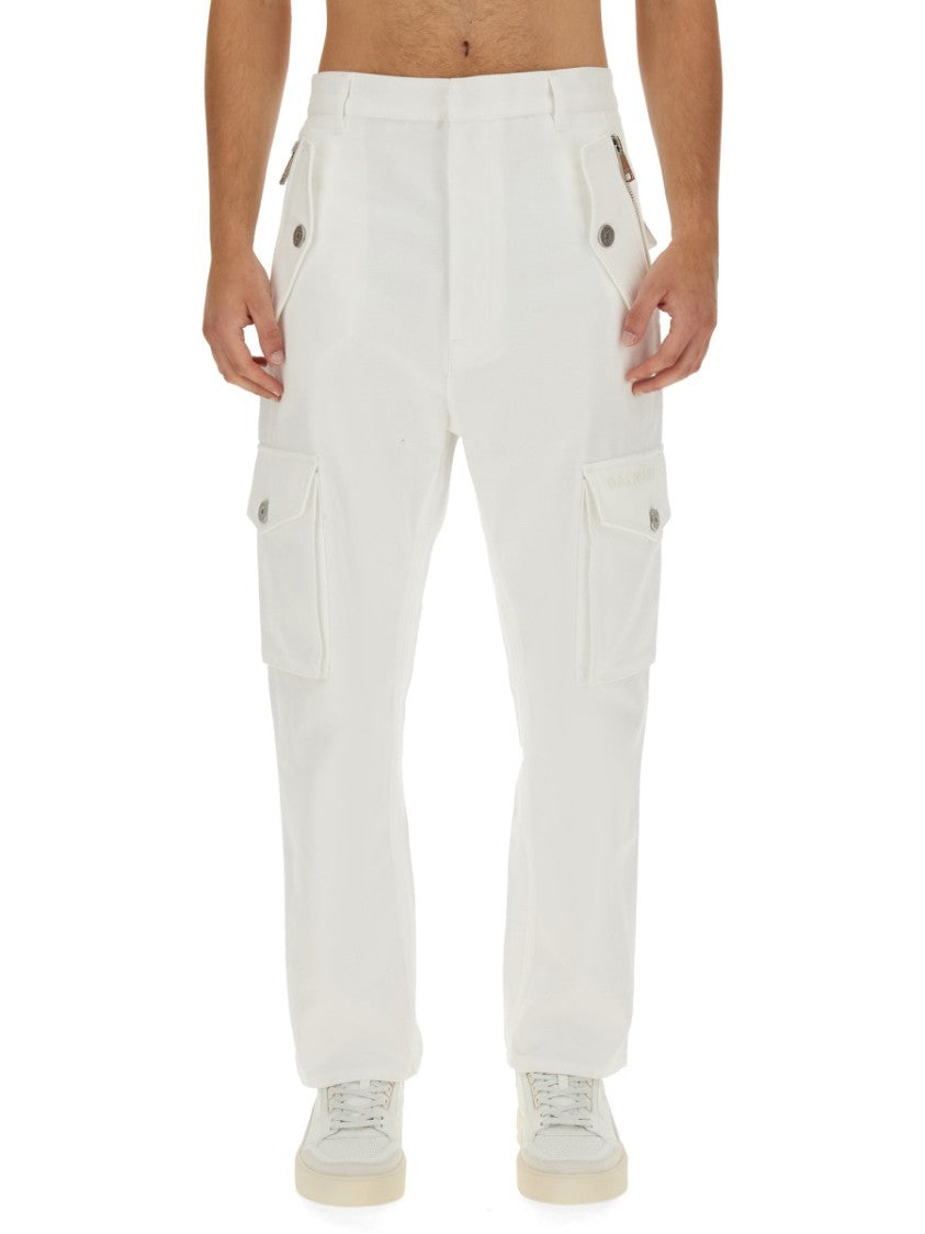 Balmain White Cotton Cargo Pants