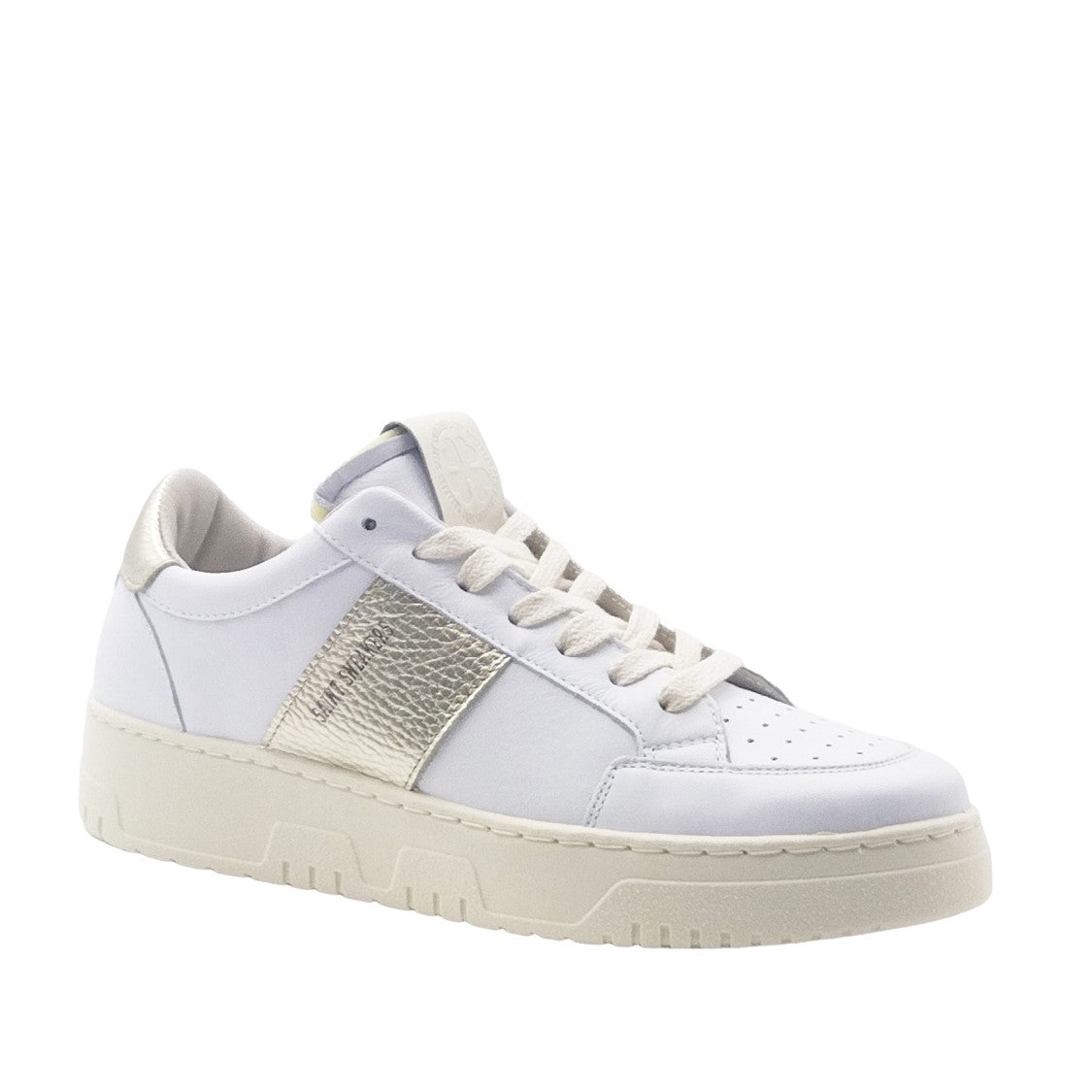 Saint Sneakers High-Top White Leather Sneakers With Gold Accents