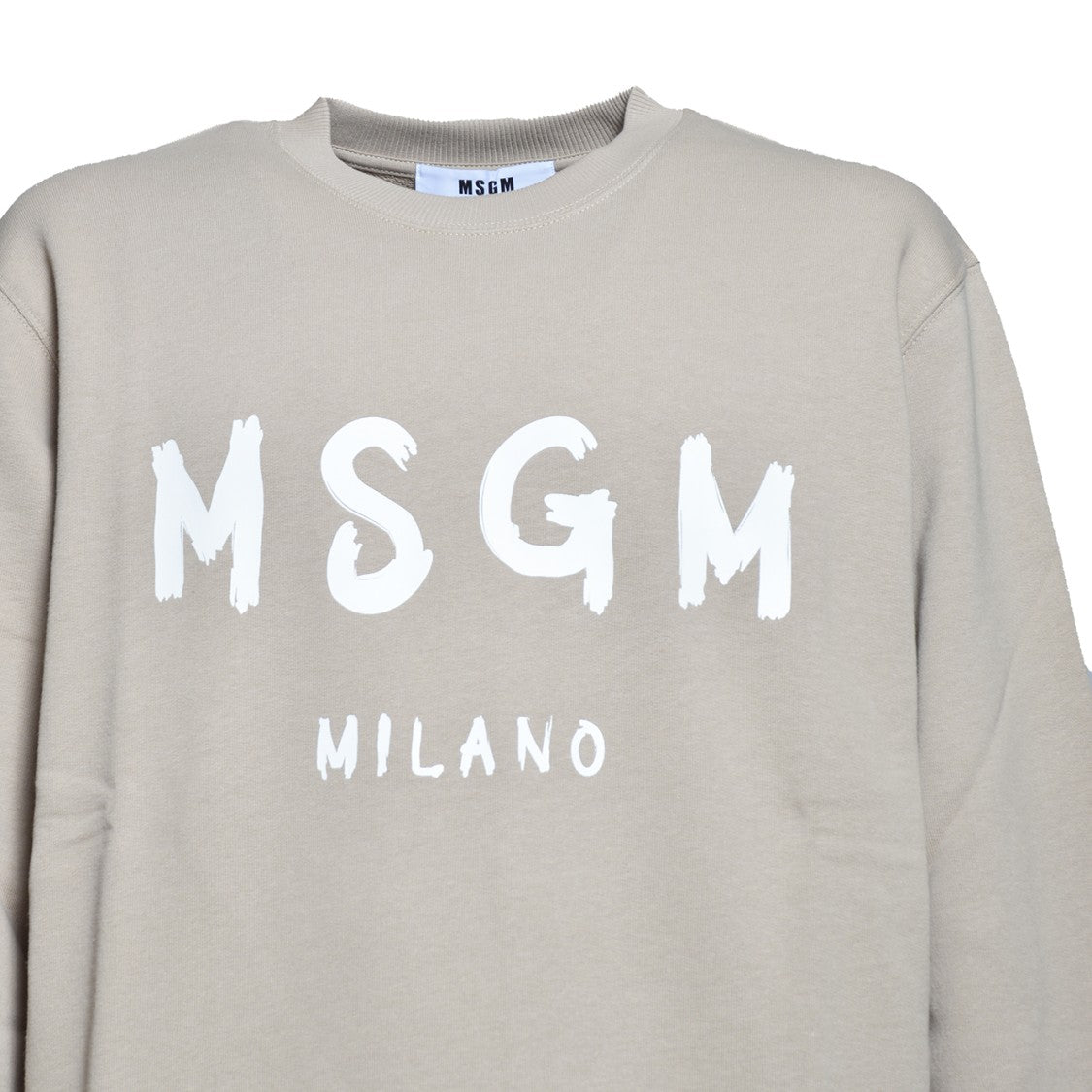 Msgm Beige Cotton Crewneck Sweatshirt Brush Logo Print