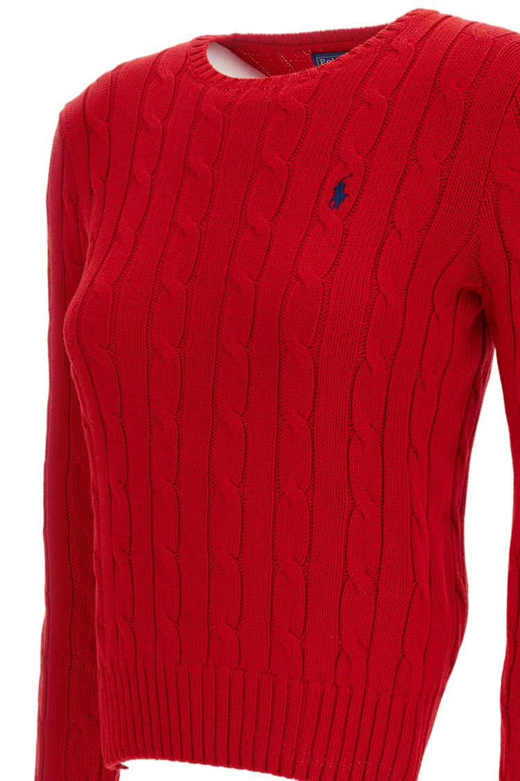 Polo Ralph Lauren Ribbed Cable Knit Crew Neck Sweater With Embroidered Pony Detail