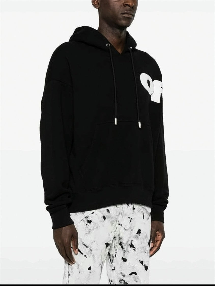 Off-White Relaxed Fit Black Hoodie With Bold Graphic Accents