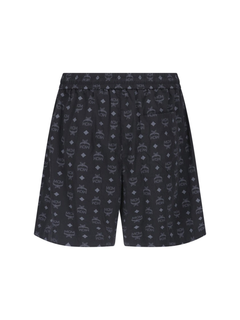 Mcm Black Fabric Logo Swim Shorts