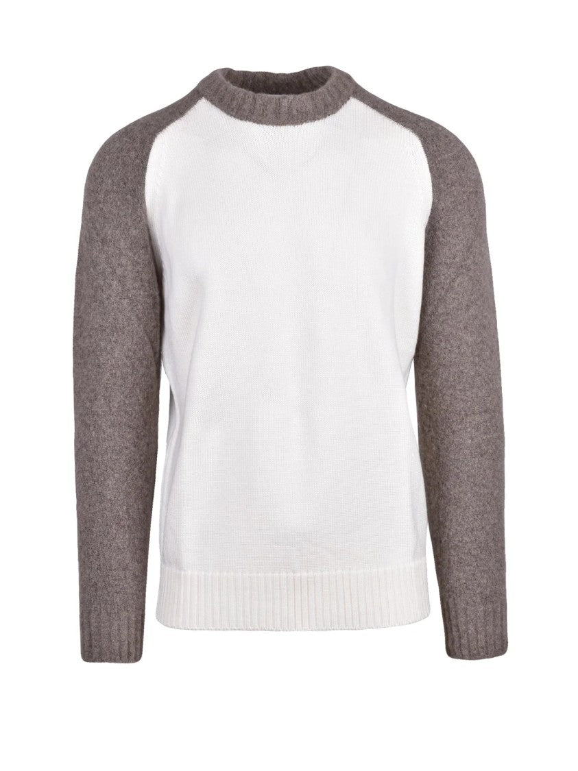 Kangra Two-Tone Wool Crewneck Sweater With Raglan Sleeves