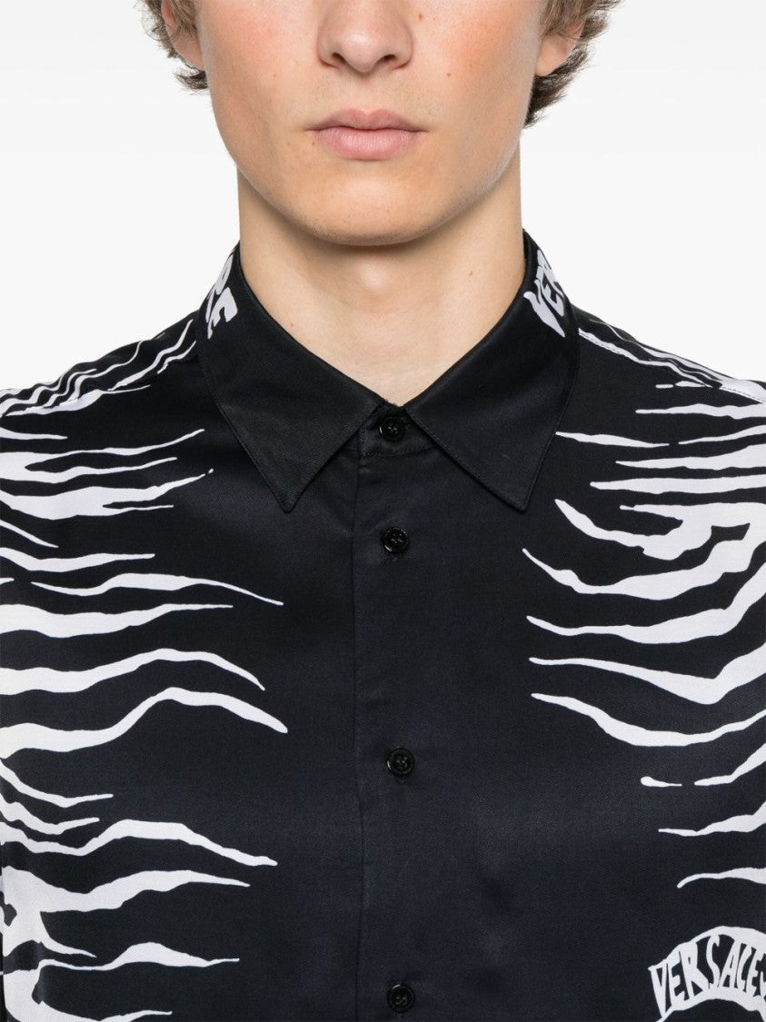 Versace Jeans Couture Print-Embellished Black Shirt With Classic Collar