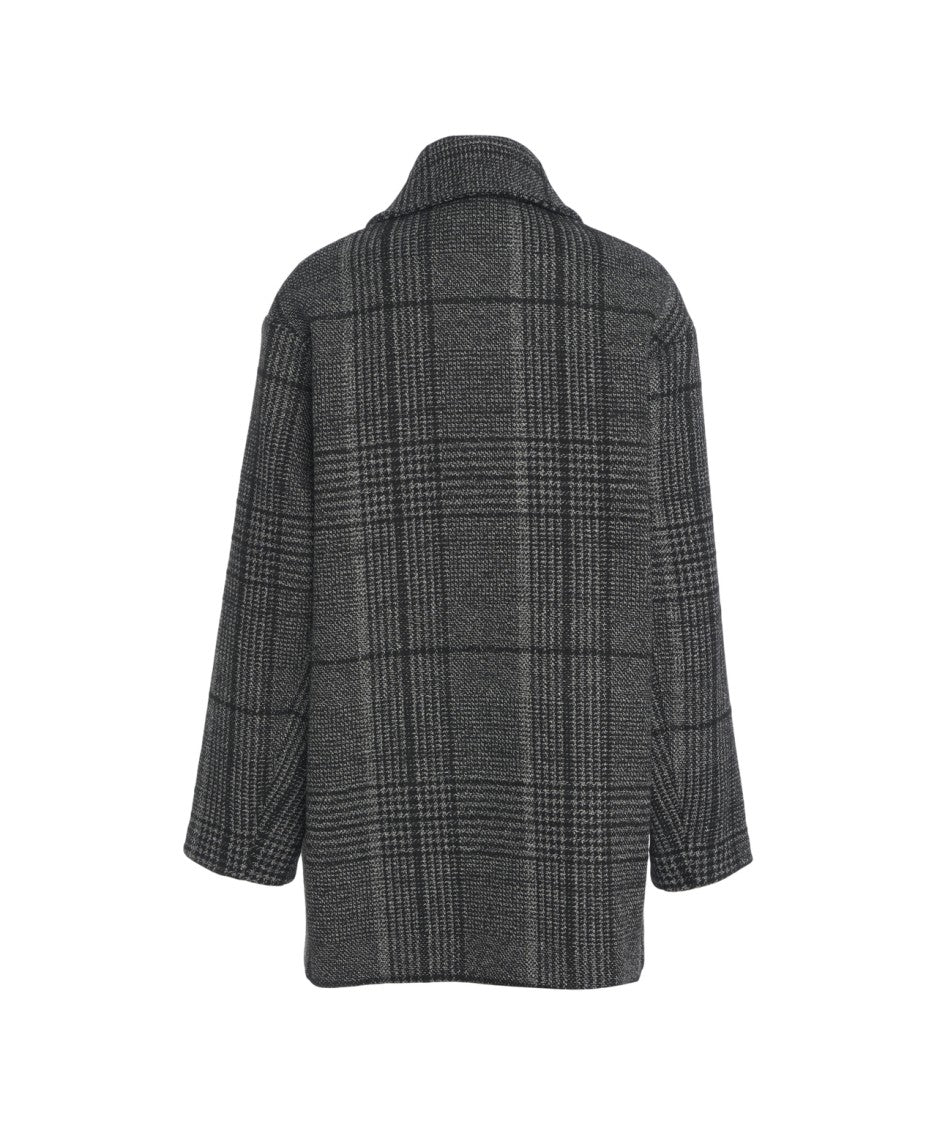 Ottod'ame Double-Breasted Oversized Checkered Coat With Wide Collar