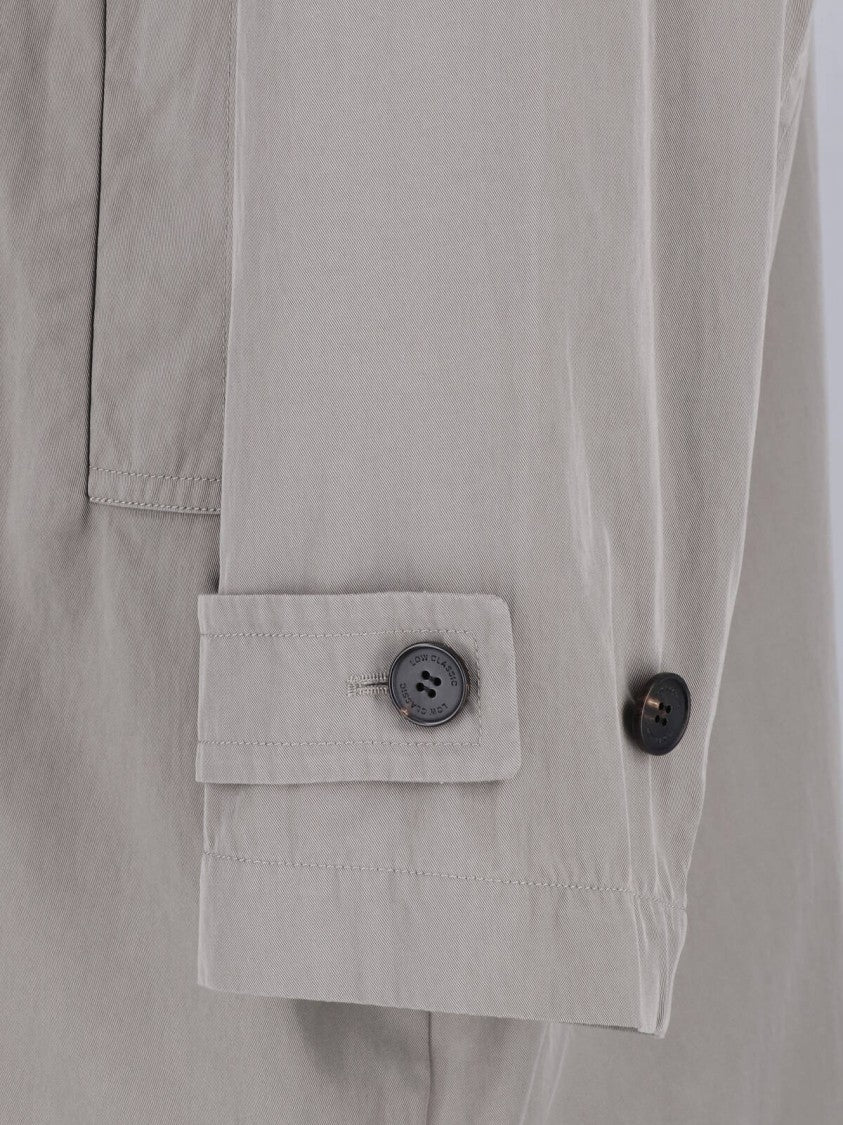 Low Classic Draped Grey Cotton Blend Trench Coat With Classic Collar