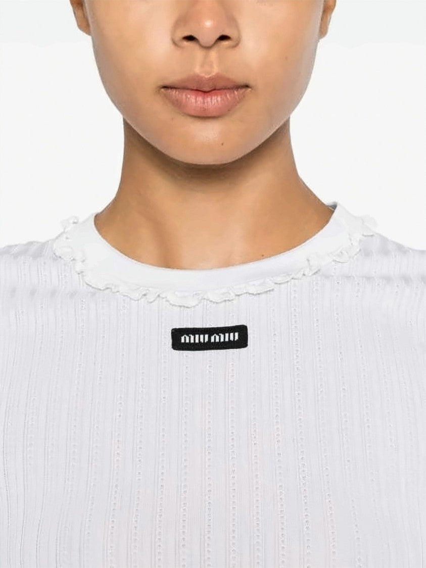 Miu Miu Fitted Ribbed Silk Crewneck Sweater