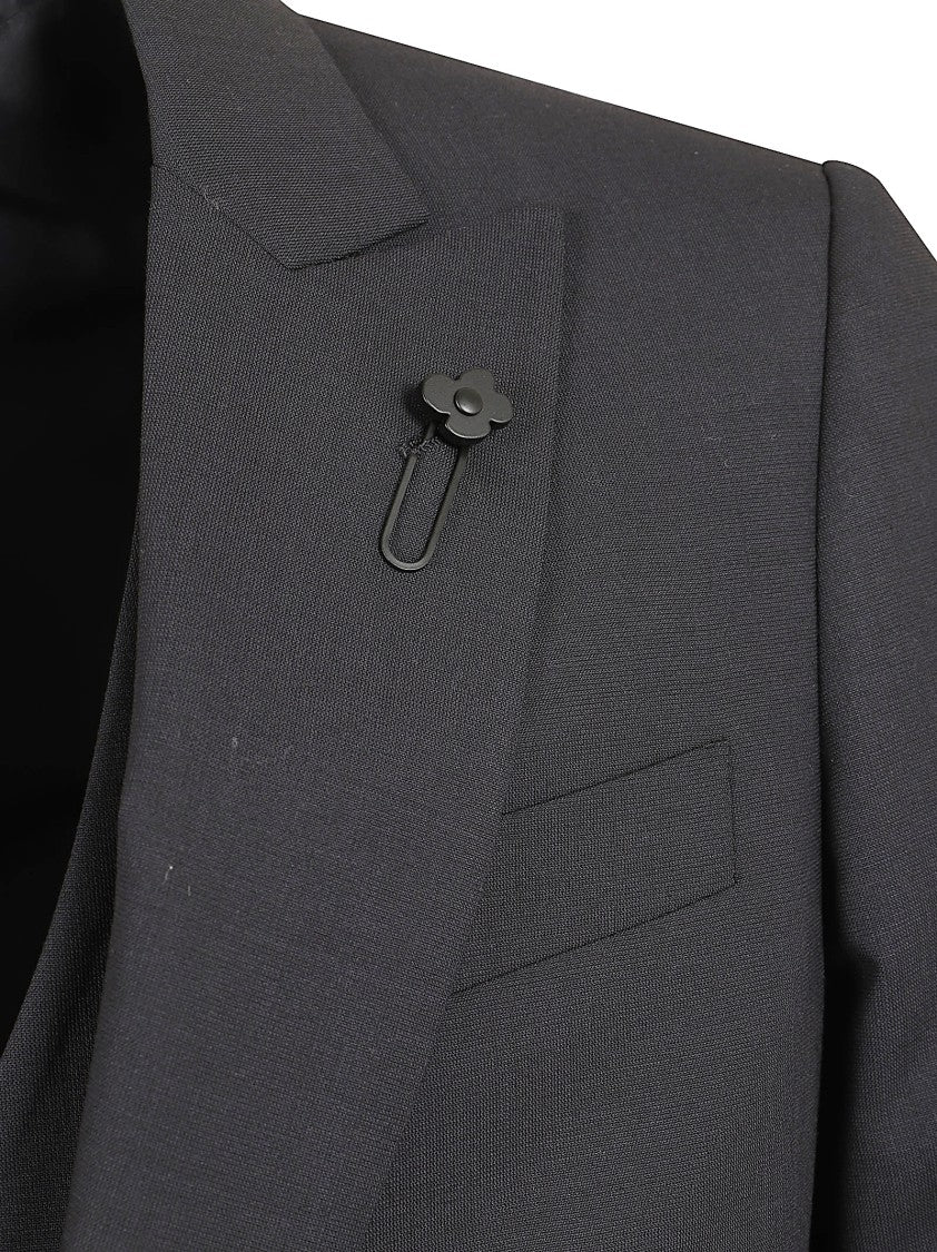 Lardini Tailored Three-Piece Suit With Flower-Shaped Lapel Pin