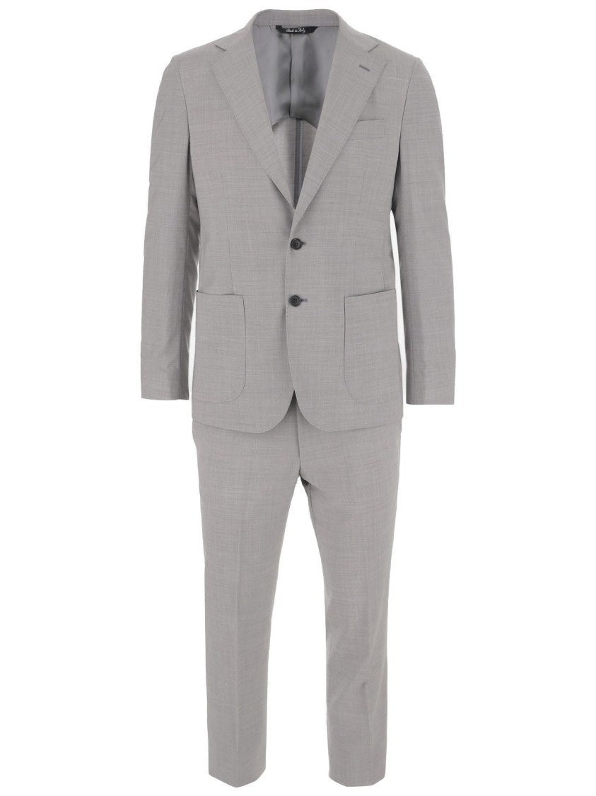 Brian Dales Light Gray Wool Suit With Single-Breasted Blazer And Wide-Leg Trousers
