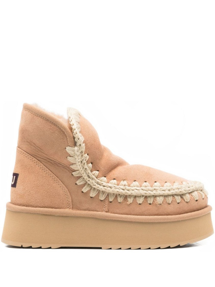 Mou Beige Ankle Boots With Whipstitch Detailing