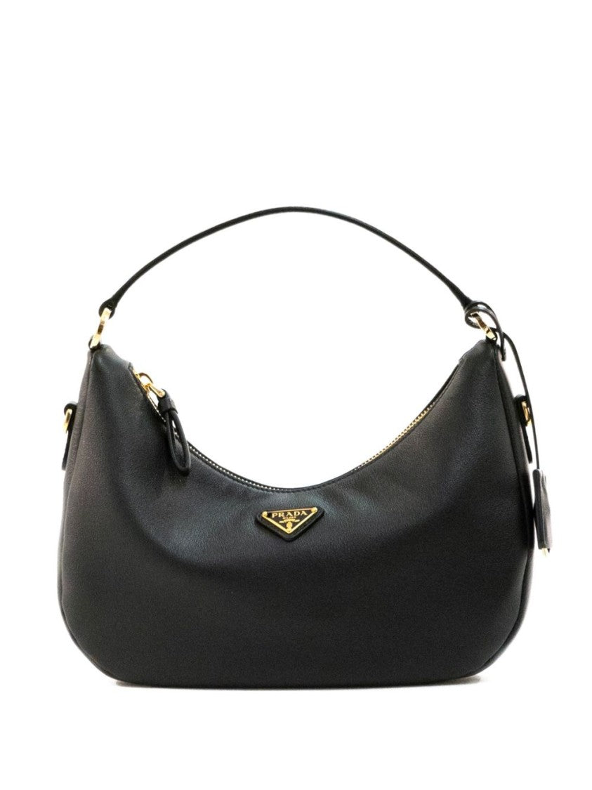 Prada Black Curved Leather Removable Strap Handbag