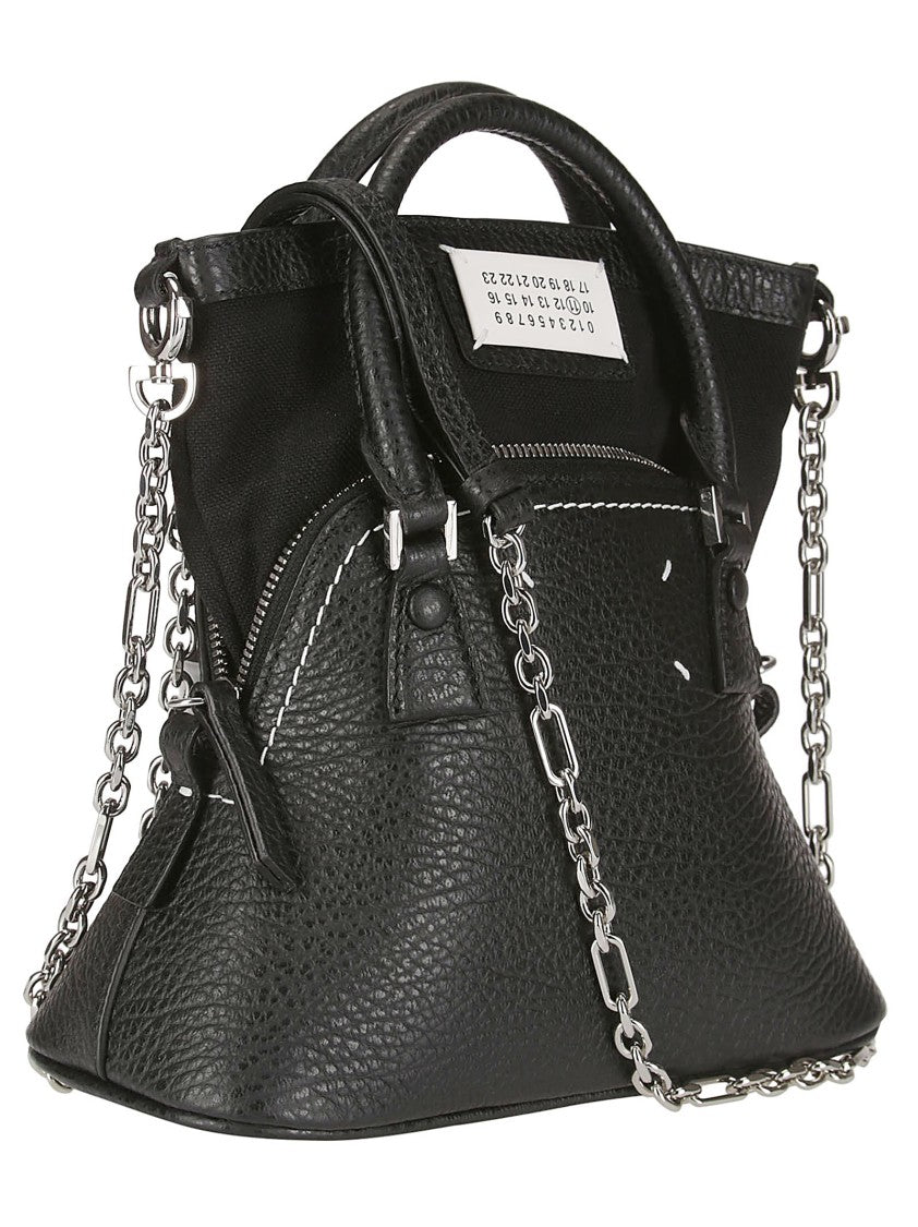 Maison Margiela Black Leather Handbag With Dual Handles