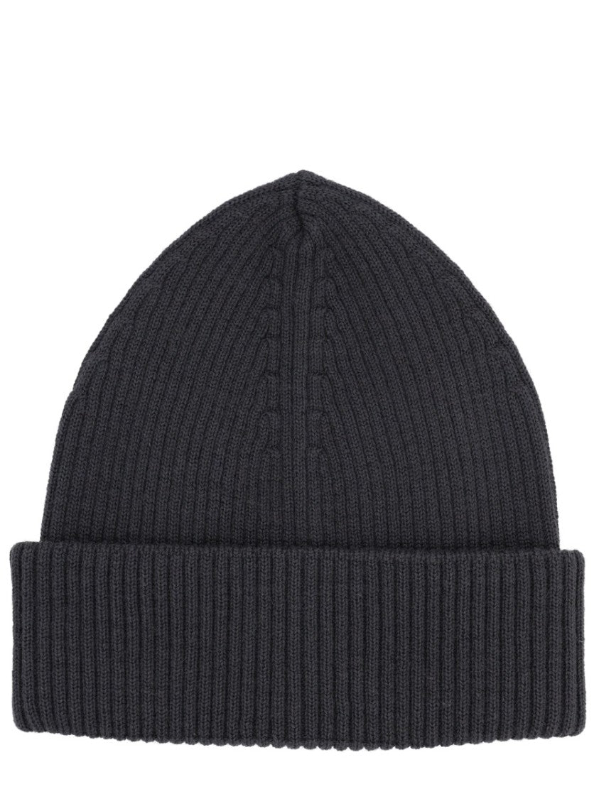 Our Legacy Ribbed Black Merino Wool Cap With Folded Cuff
