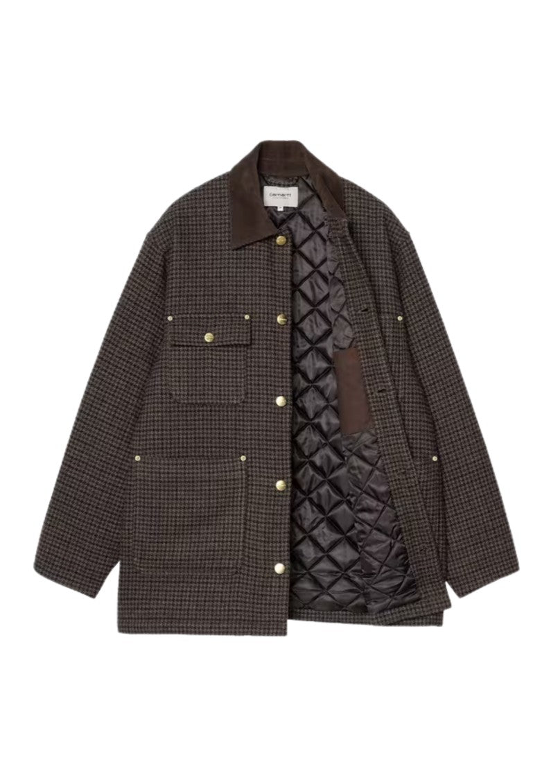 Carhartt Wip Brown Lowis Houndstooth Poly-Wool Quilted Chore Coat
