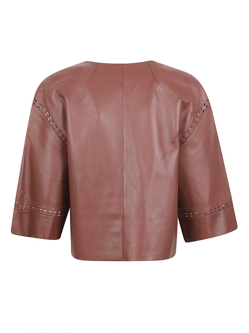 Yves Salomon Cropped Brown Lamb Leather Jacket With Cut-Out Detailing