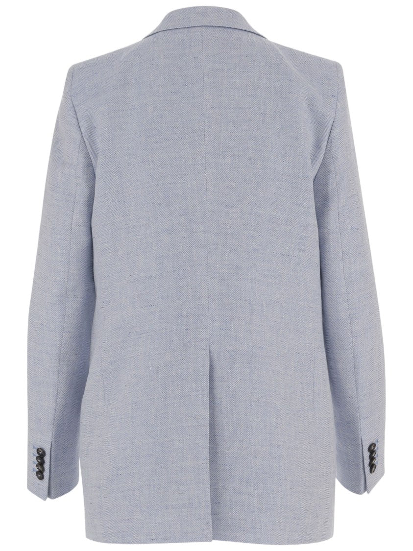 Tagliatore Light Blue Herringbone Linen-Wool Blend Jacket