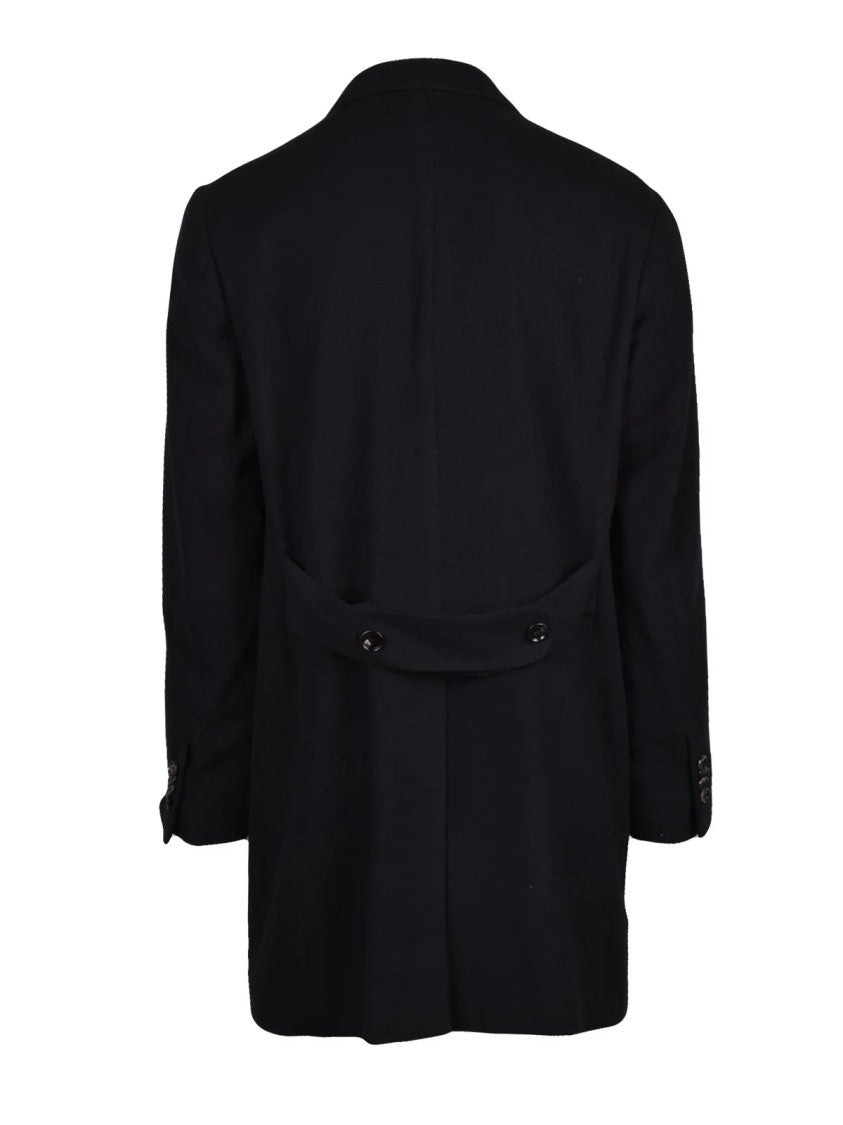 Luigi Borrelli Napoli Black Virgin Wool Double-Breasted Coat