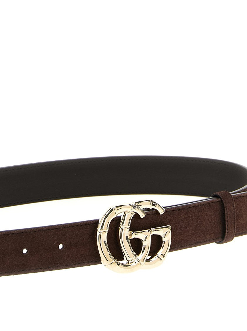 Gucci Brown Suede Belt With Bamboo-Style Double G Buckle