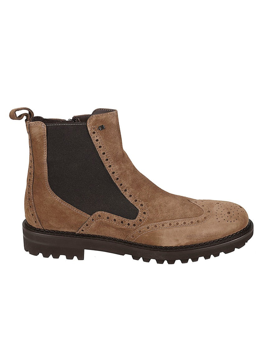Baldinini Brown Suede Brogue Elastic Panel Ankle Boots