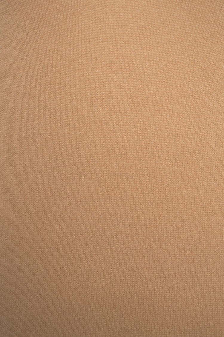 Crush Beige Cashmere Sweater With V-Neck And Ribbed Detailing