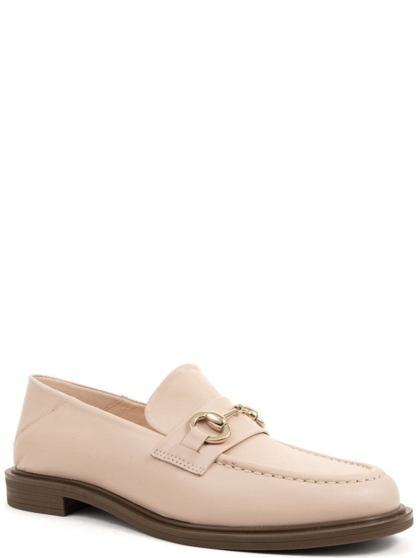 Sergio Moretti Beige Cow Leather Loafers With Gold Accent