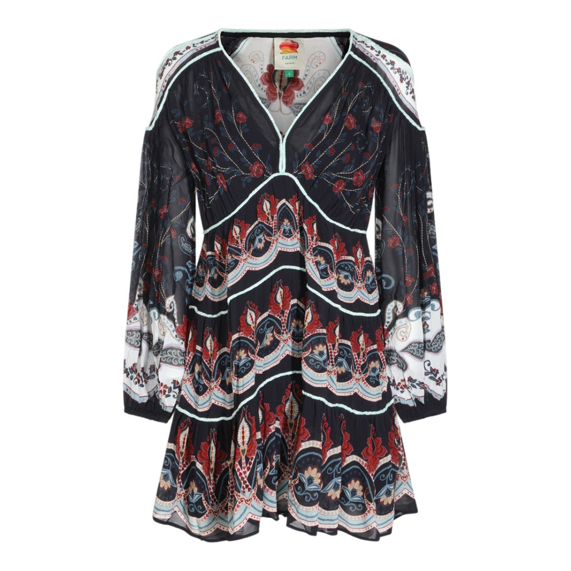Farm Rio Tiered Floral Puff Sleeve Mini Dress